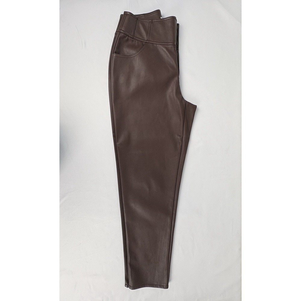 Bar III Edgy Chic Dark Brown | Coffee Faux Leather Button Pants Women Size 8 - Picture 4 of 12